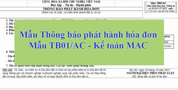 Mẫu Thông báo phát hành hóa đơn Mẫu TB01/AC – Kế toán MAC